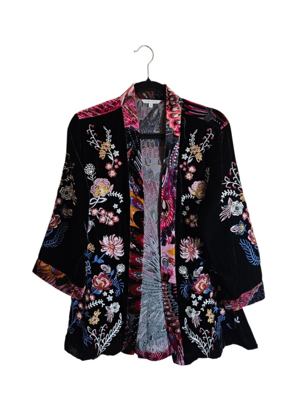 John.Mark Velvet Burnout Whimsigoth Floral Multicolor Open Front Kimono Size S